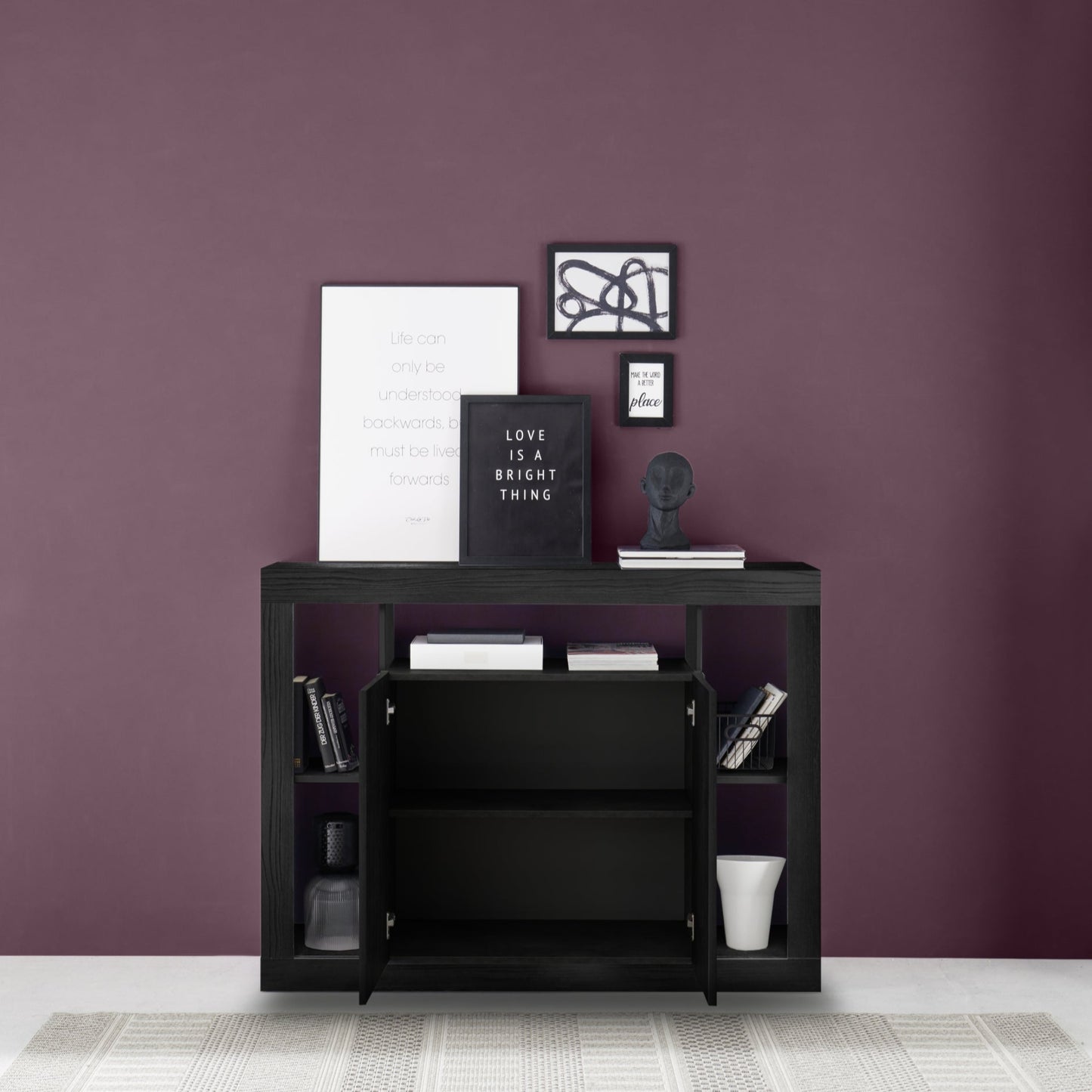 Rolo Sideboard, Two Door - Black Ash Finish