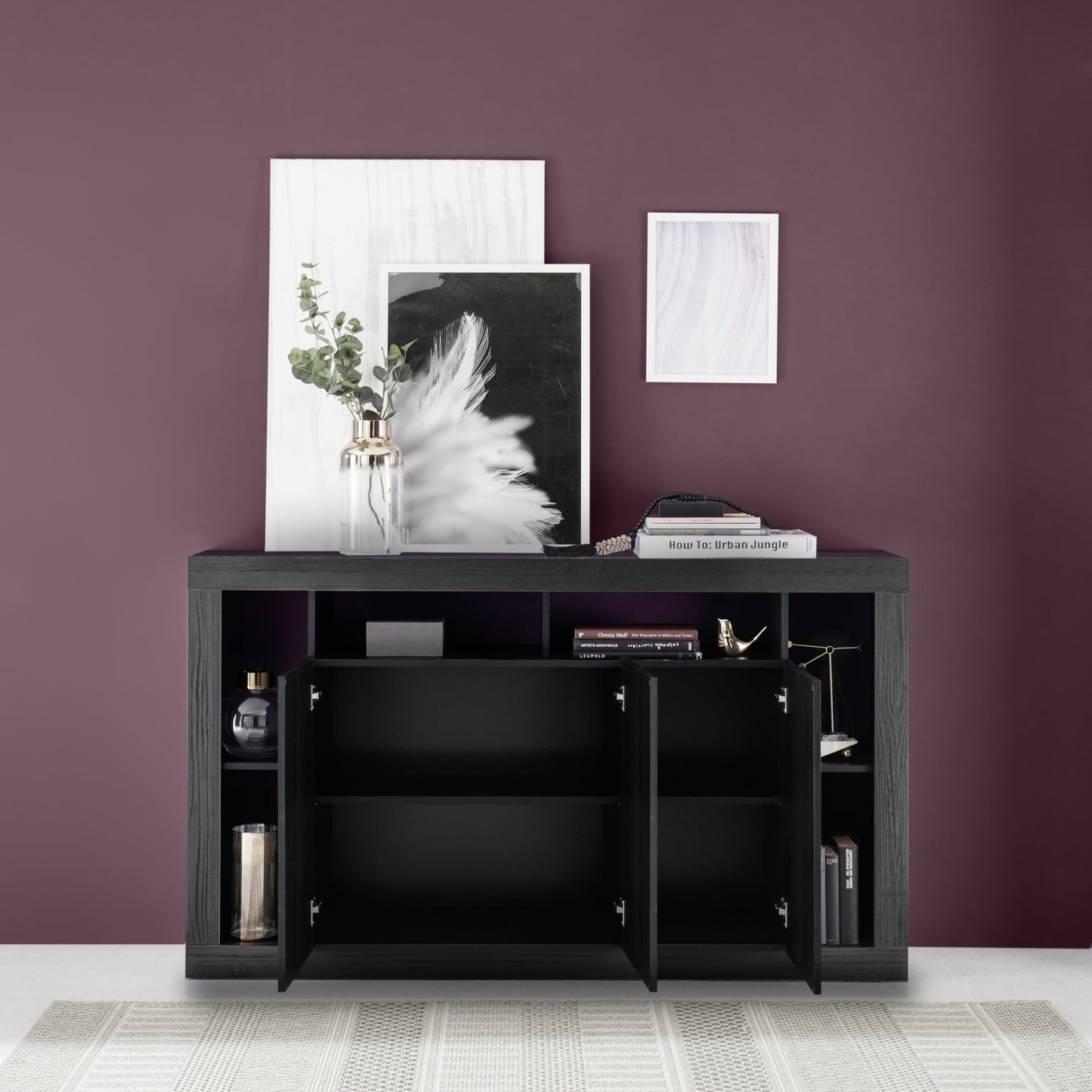 Rolo Sideboard, Three Door - Black Ash Finish