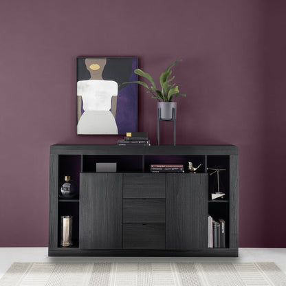 Rolo Sideboard, Two Doors, Three Drawers - Black Ash Finish