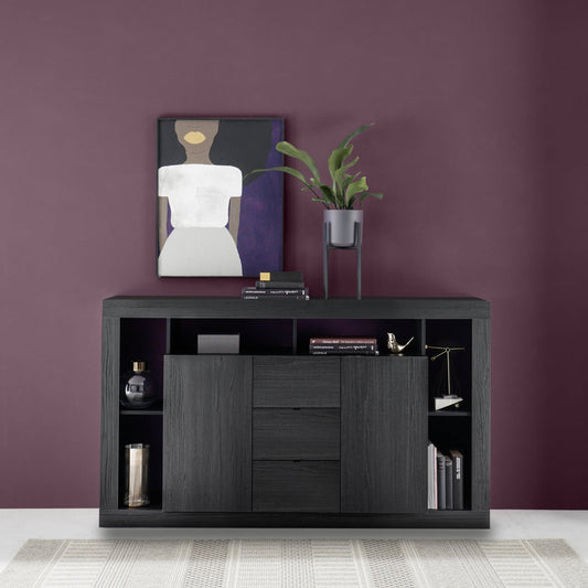 Rolo Sideboard, Two Doors, Three Drawers - Black Ash Finish