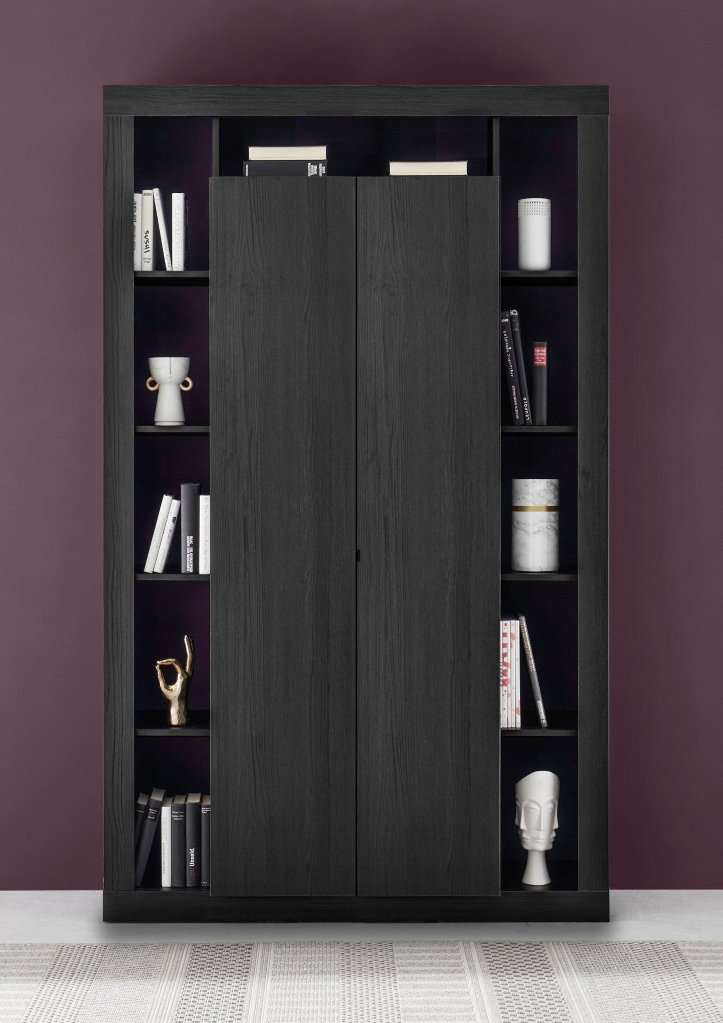 Rolo Bookcase and Storage Unit, Two Door - Black Ash Finish