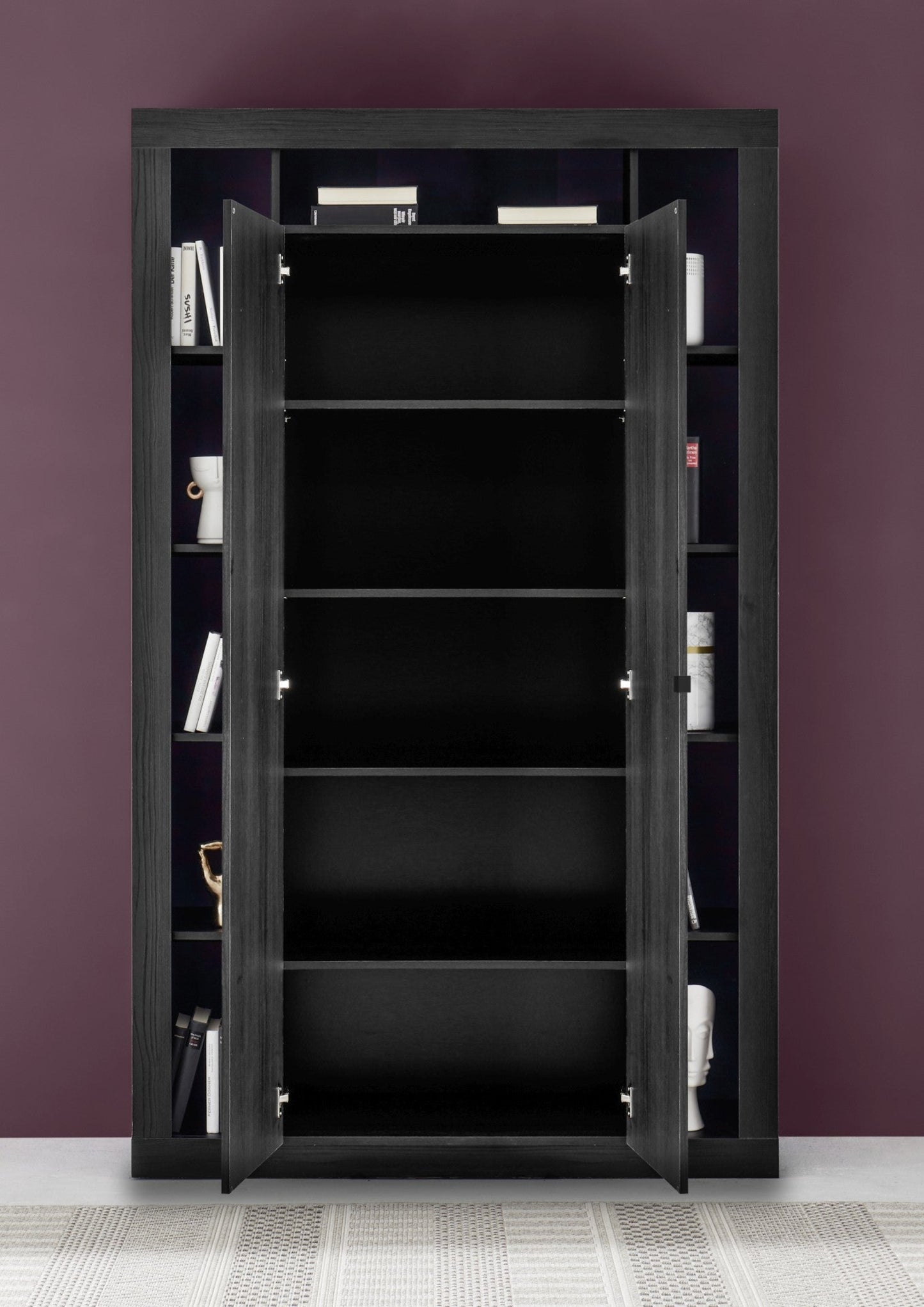 Rolo Bookcase and Storage Unit, Two Door - Black Ash Finish