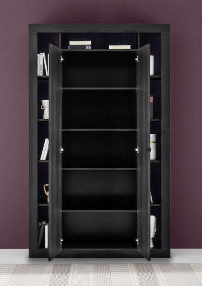Rolo Bookcase and Storage Unit, Two Door - Black Ash Finish