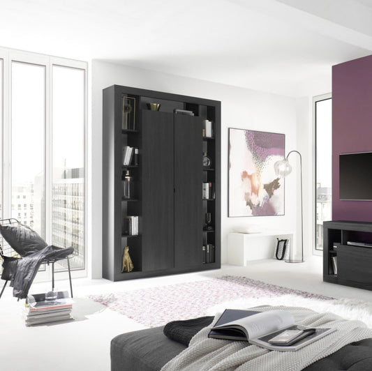 Rolo Bookcase and Storage Unit, Two Door - Black Ash Finish