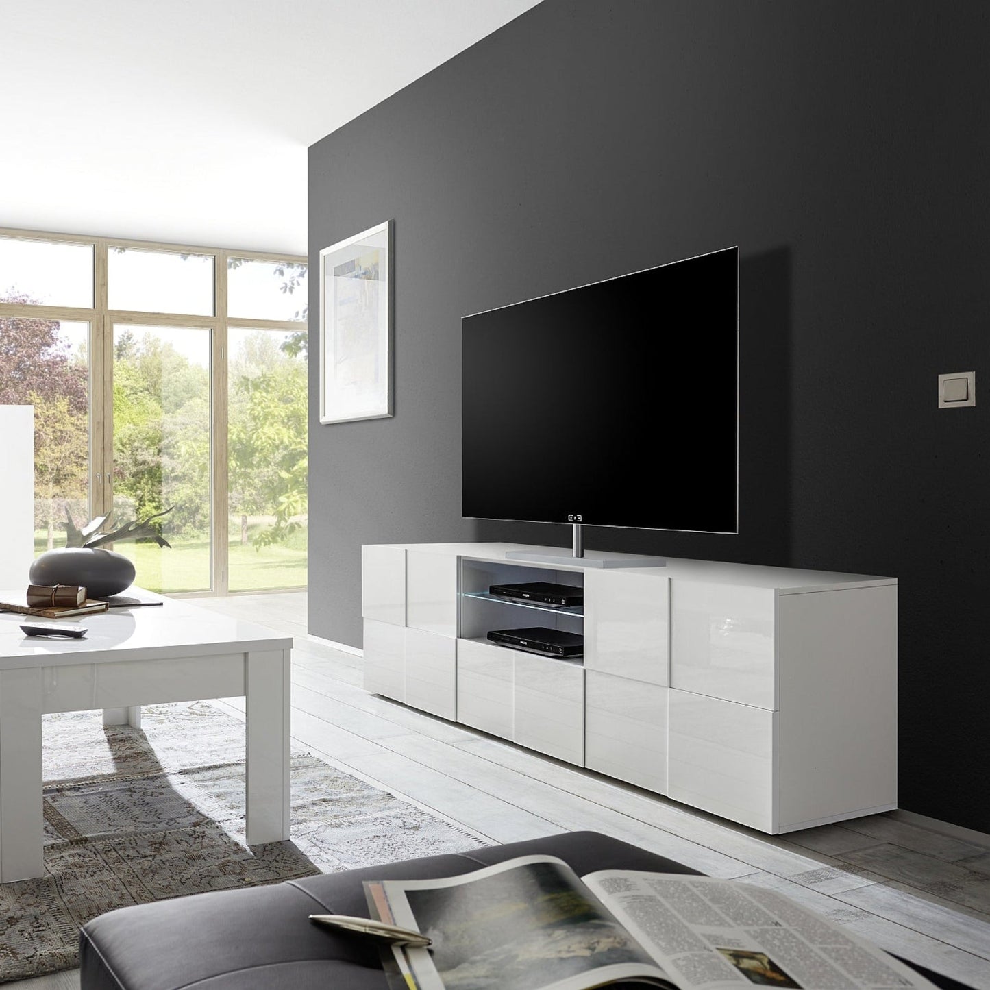 Donato TV Stand, Two Door, One Drawer, AV Space - Gloss White Finish