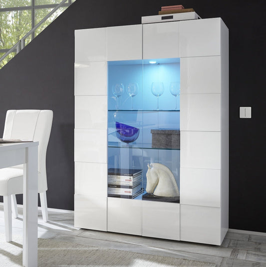 Donato Display Cabinet, Two Doors, Optional LED Spotlight - Gloss White Finish