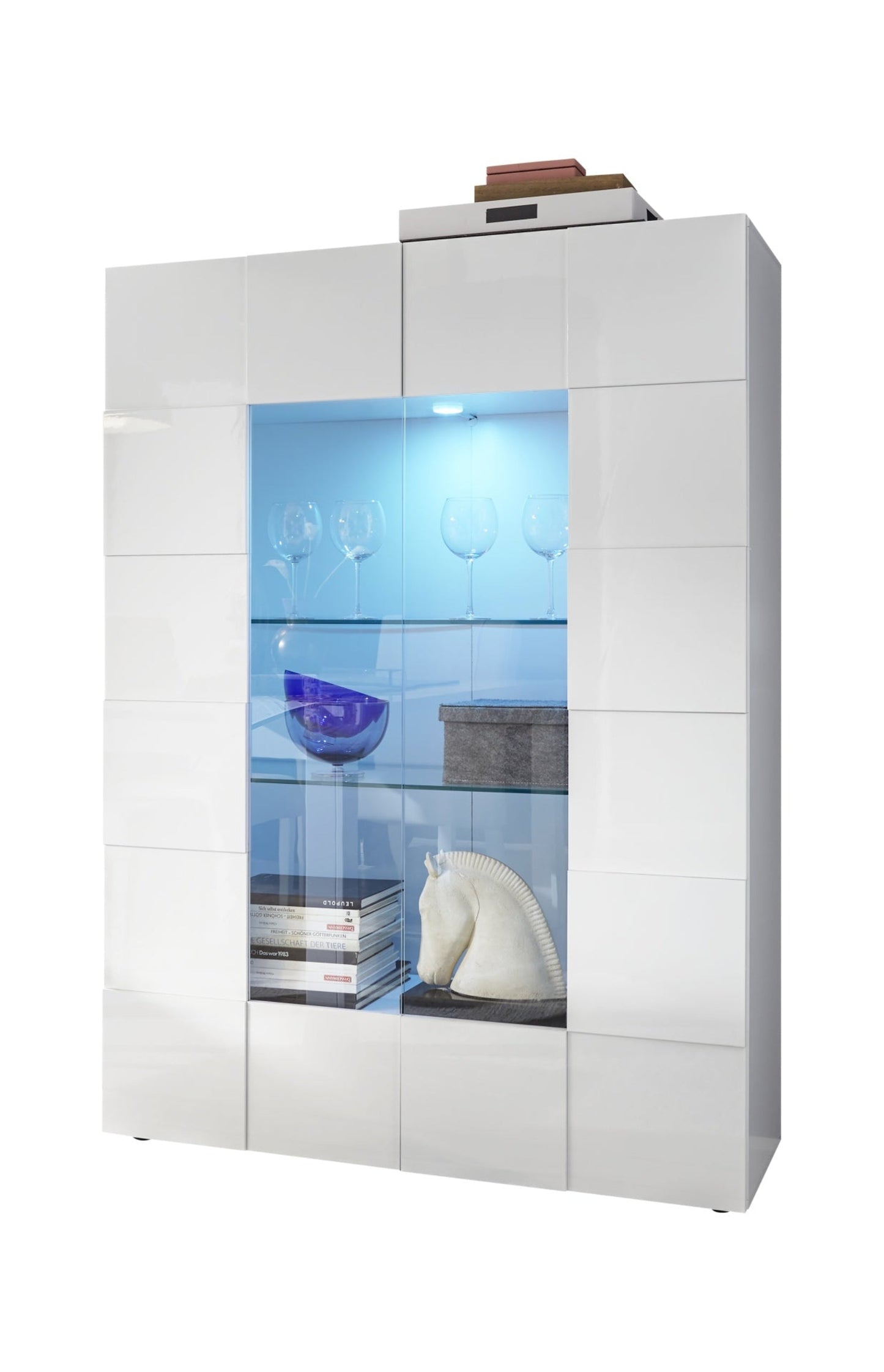 Donato Display Cabinet, Two Doors, Optional LED Spotlight - Gloss White Finish