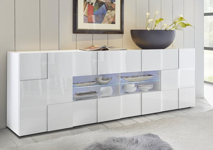 Dama Sideboard, Two Doors Four Drawers - Gloss White Finish