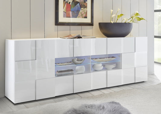 Dama Sideboard, Two Doors Four Drawers - Gloss White Finish