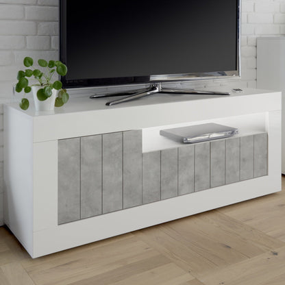 Como TV Stand, Three Doors, AV Storage - Gloss White and Grey Finish