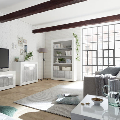 Como Bookcase, Two Doors - White Gloss and Grey Finish