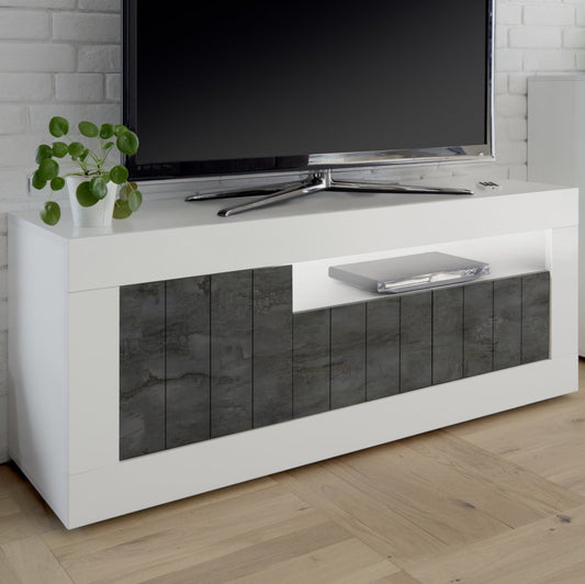 Como TV Stand, Three Doors, AV Storage - Gloss White and Anthracite Finish