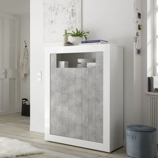 Como High Sideboard, Two Doors, AV Storage - Gloss White and Grey Finish