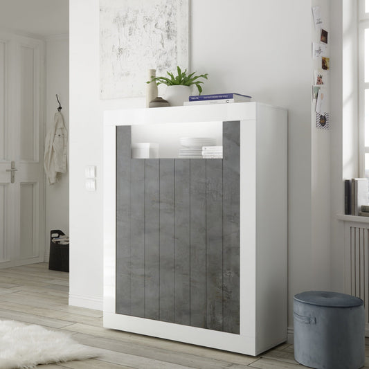Como High Sideboard, Two Doors, AV Storage - Gloss White and Anthracite Finish