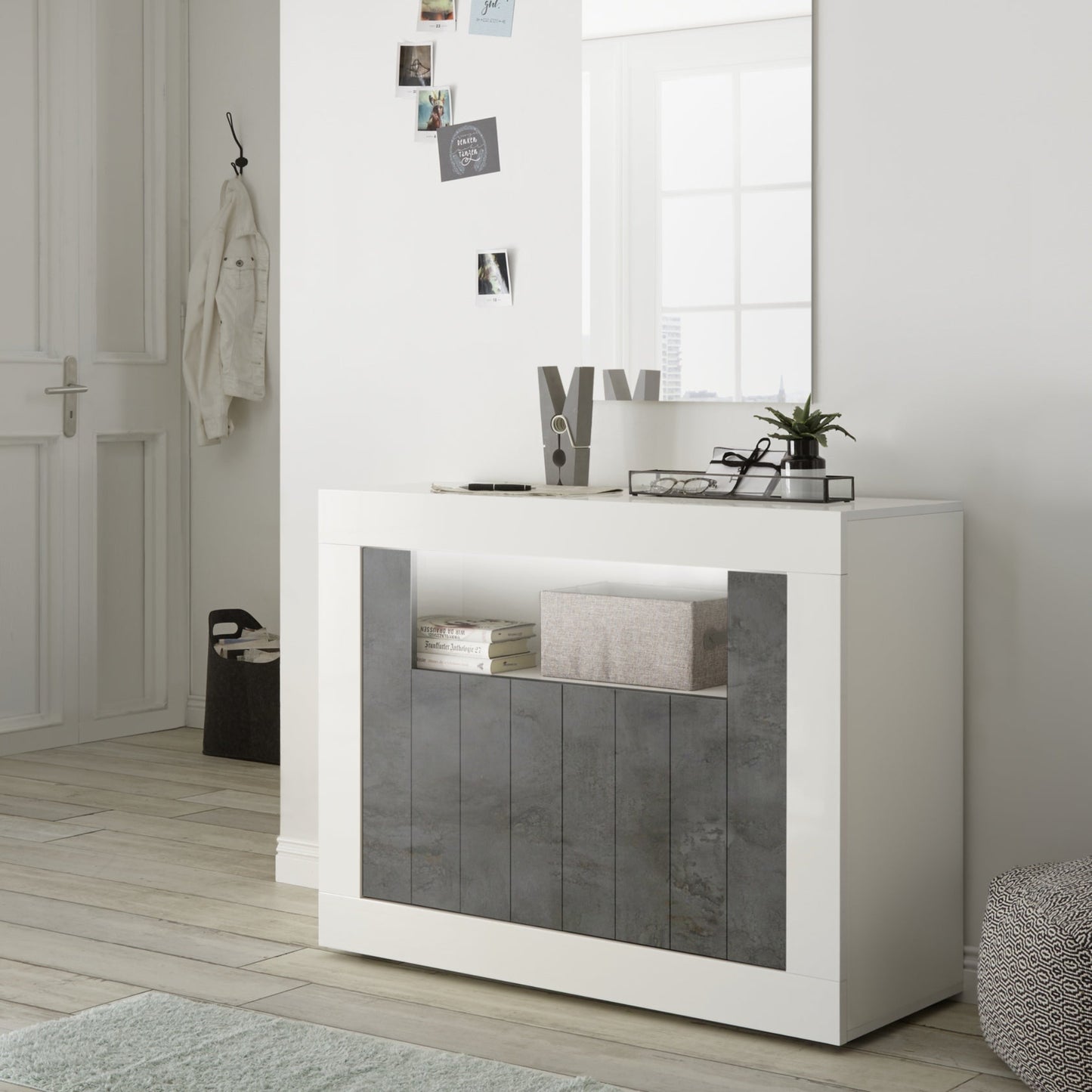 Como Sideboard, Two Door, AV Storage - Gloss White and Anthracite Finish