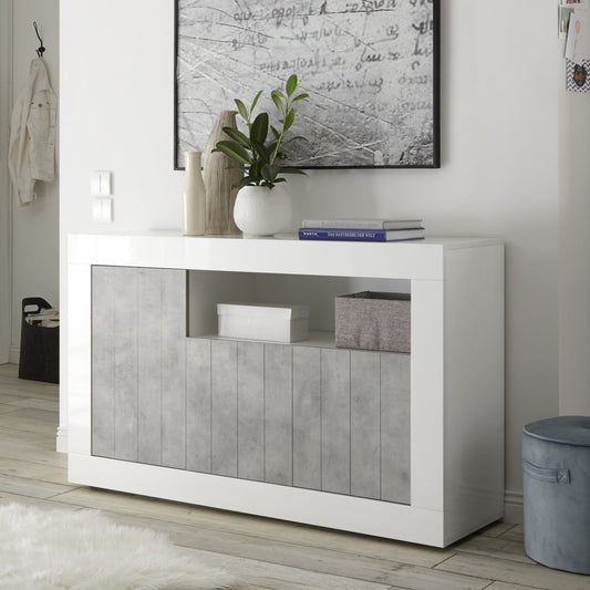 Como Sideboard, Three Door, AV Storage - Gloss White and Grey Finish