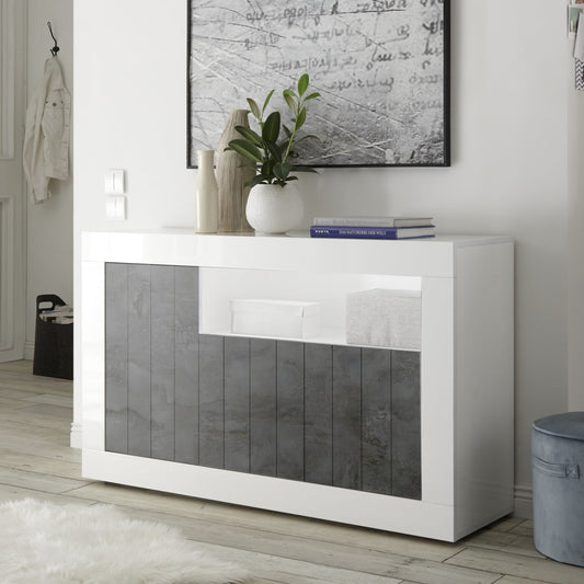 Como Sideboard, Three Door, AV Storage - Gloss White and Anthracite Finish