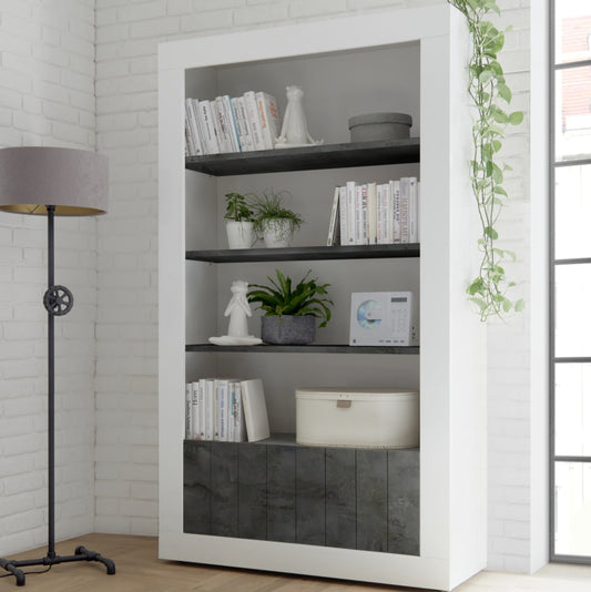 Como Bookcase, Two Doors - White Gloss and Anthracite Finish
