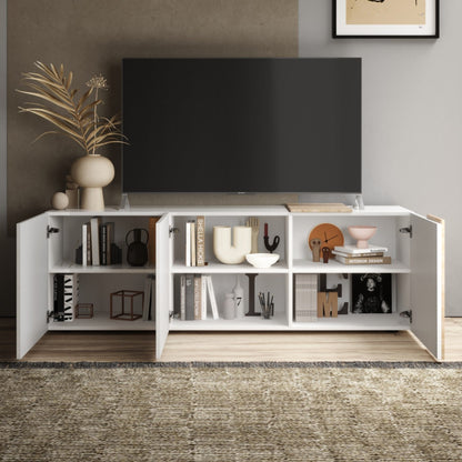 Vinovo TV Stand, Three Doors - White Gloss and Light Oak Finish