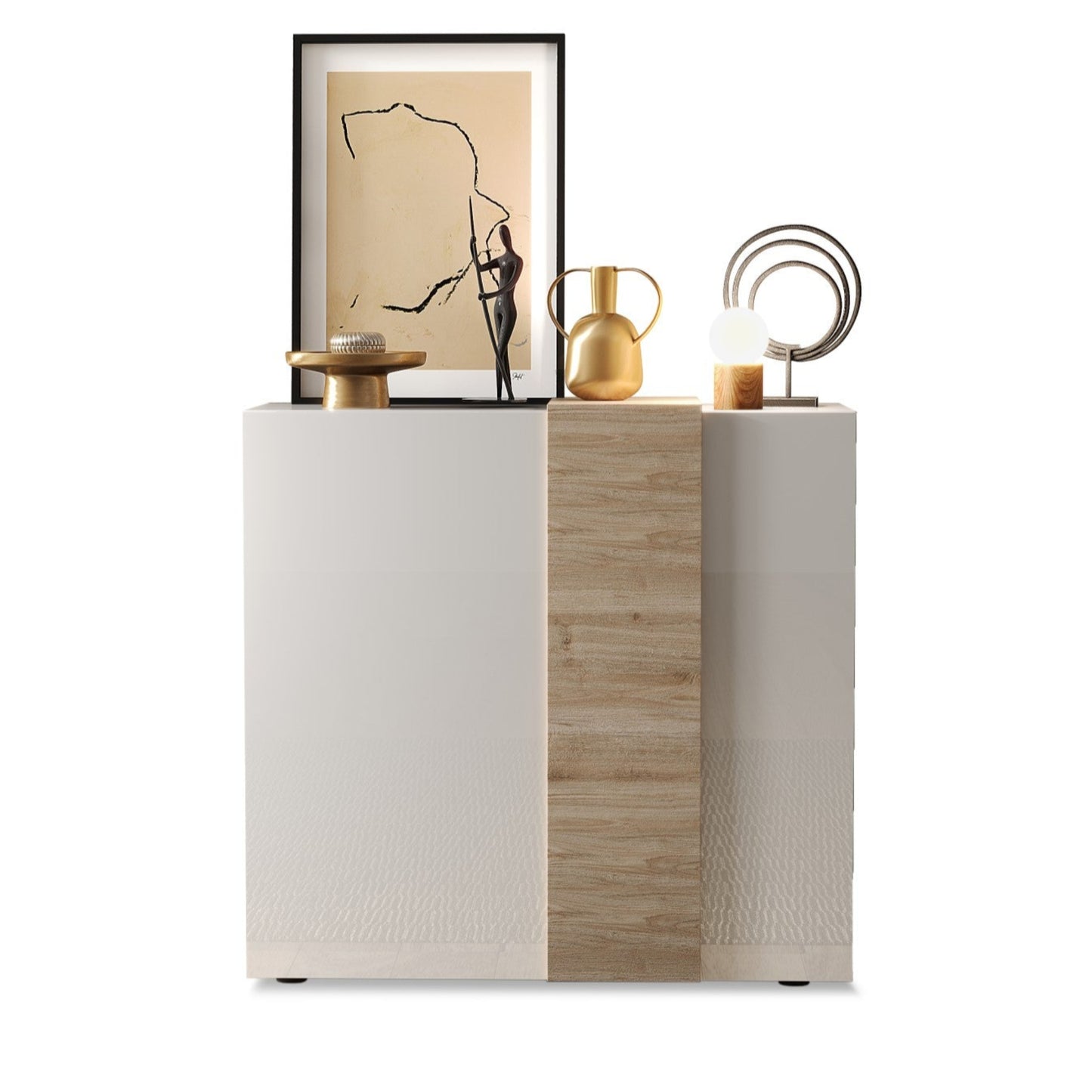 Vinovo High Sideboard, Two Doors - White Gloss and Light Oak Finish