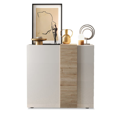 Vinovo High Sideboard, Two Doors - White Gloss and Light Oak Finish