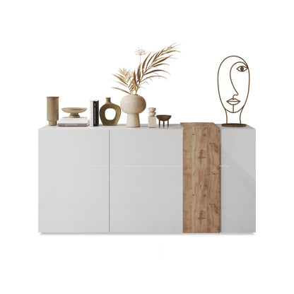 Vinovo Sideboard, Three Doors - Gloss white and Light Oak Finish