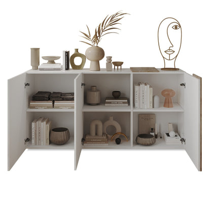 Vinovo Sideboard, Three Doors - Gloss white and Light Oak Finish