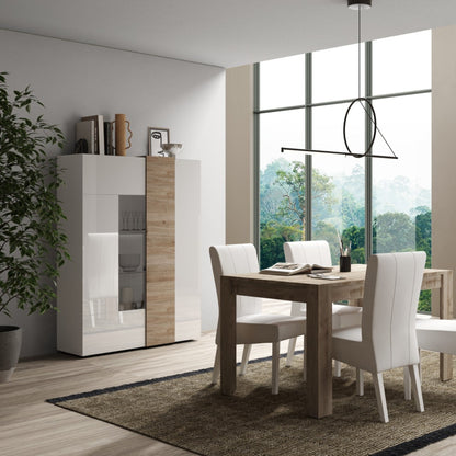 Vinovo Display Cabinet, Two Doors - White Gloss and Light Oak Finish