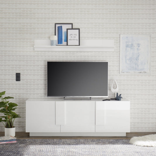 Jesolo TV Stand, Three Doors - Gloss White Finish
