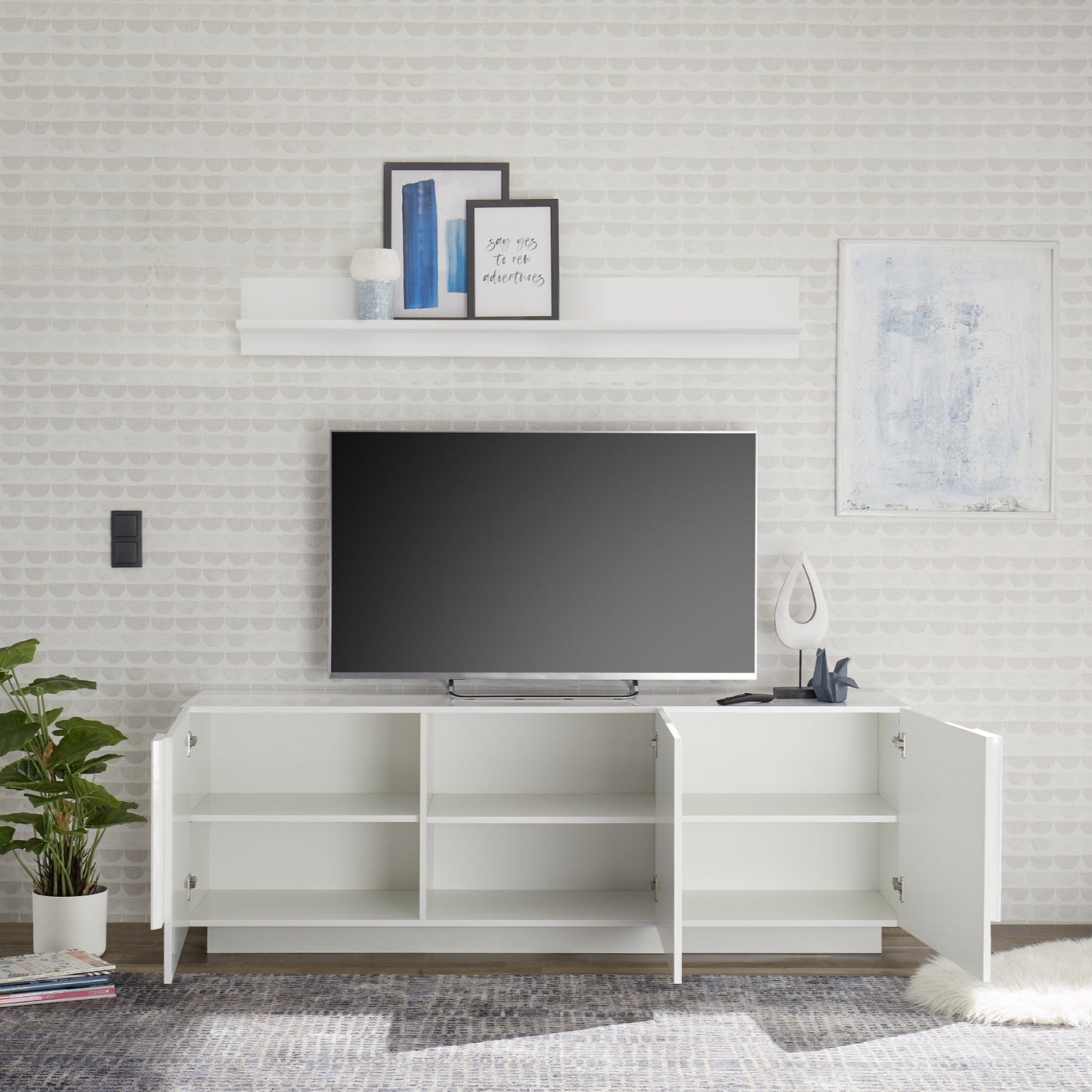 Jesolo TV Stand, Three Doors - Gloss White Finish