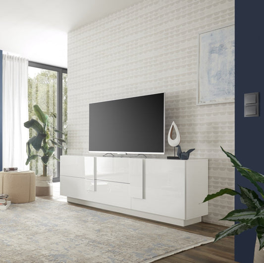 Jesolo Low Sideboard, One Door, Two Drawers - Gloss White Finish