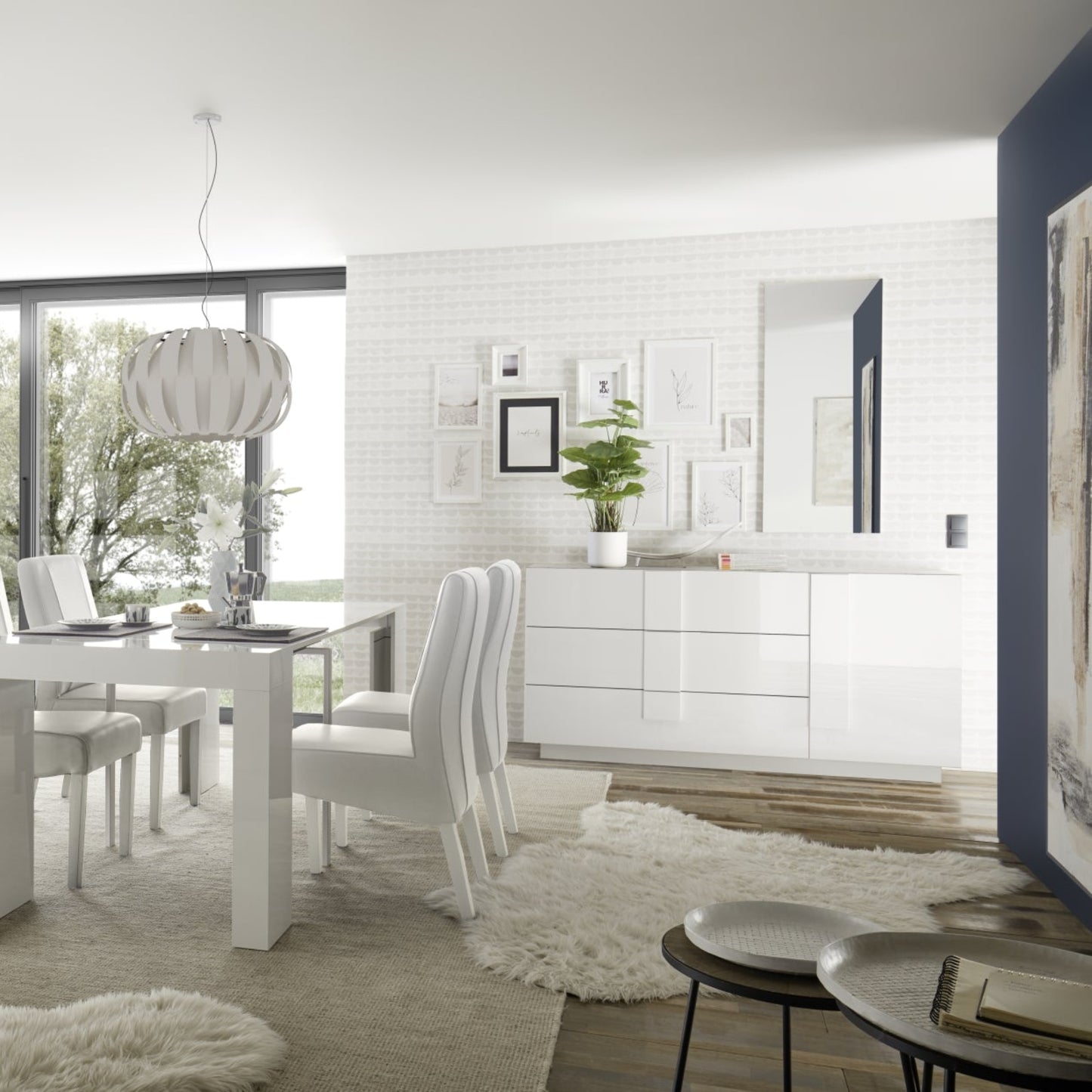 Jesolo Sideboard, One Door, Three Drawers - Gloss White Finish