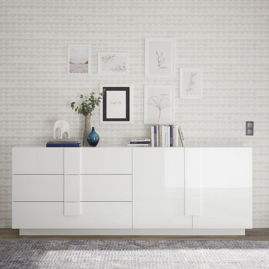 Jesolo Sideboard, Two Doors, Three Drawers - Gloss White Finish