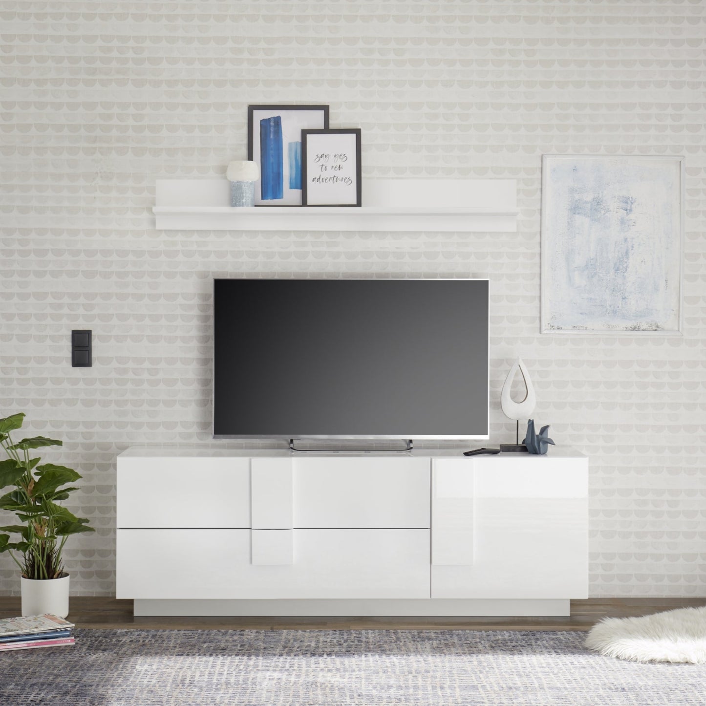 Jesolo Low Sideboard, One Door, Two Drawers - Gloss White Finish
