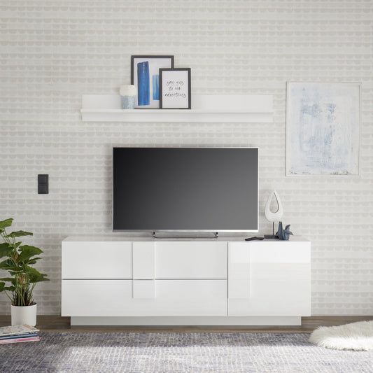 Jesolo Low Sideboard, One Door, Two Drawers - Gloss White Finish