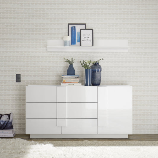 Jesolo Sideboard, One Door, Three Drawers - Gloss White Finish