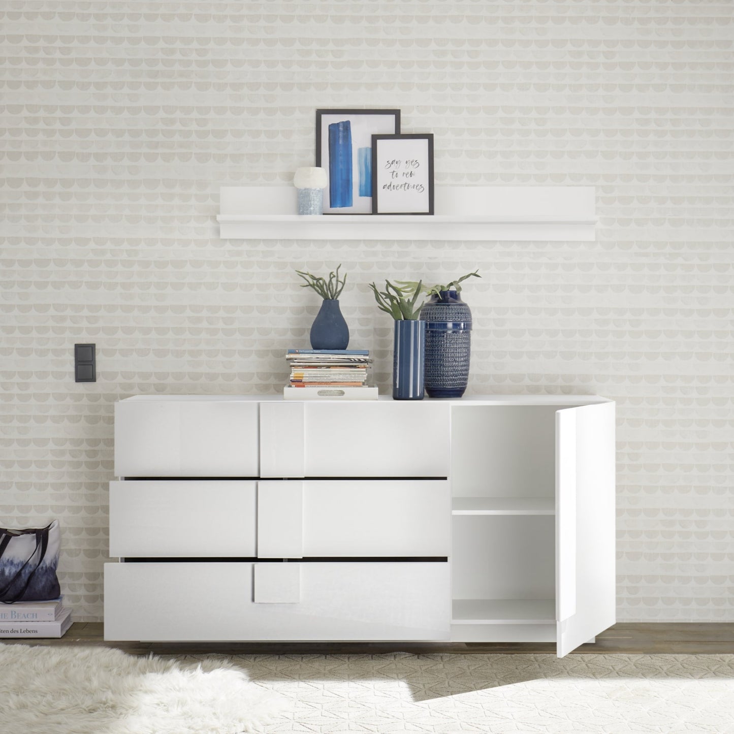 Jesolo Sideboard, One Door, Three Drawers - Gloss White Finish