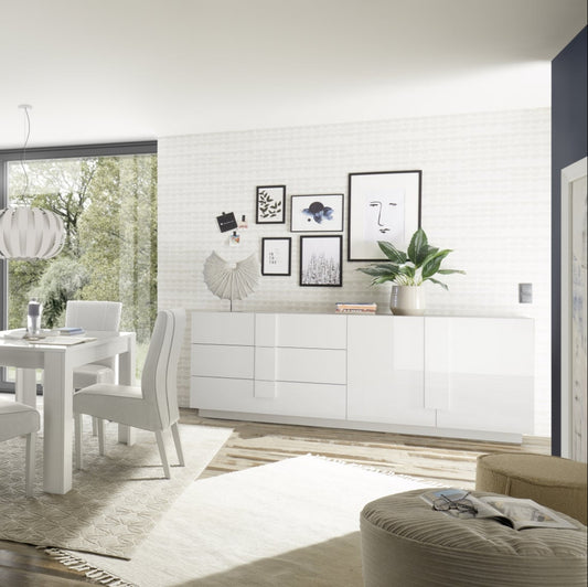 Jesolo Sideboard, Two Doors, Three Drawers - Gloss White Finish