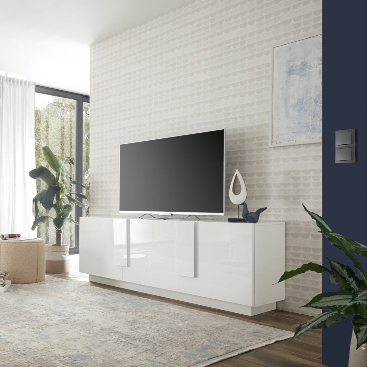Jesolo TV Stand, Three Doors - Gloss White Finish
