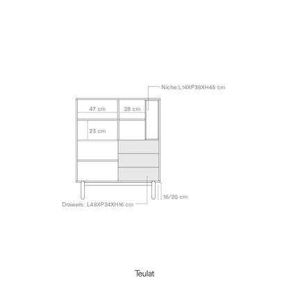 Corvo Storage Unit, Three Drawers, Two Doors, Five Shelves - Anthracite Grey and Oak Finish