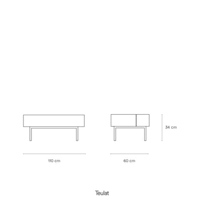 Arista Coffee Table, Rectangular, Two Drawer - Matt Black and Light Oak Finish