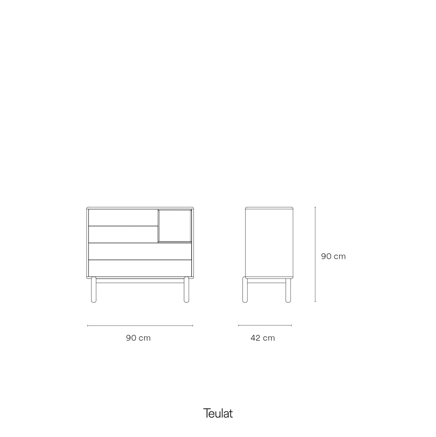Corvo Chest of Four Drawers, 90 cm, Storage - Anthracite Grey and Oak Finish