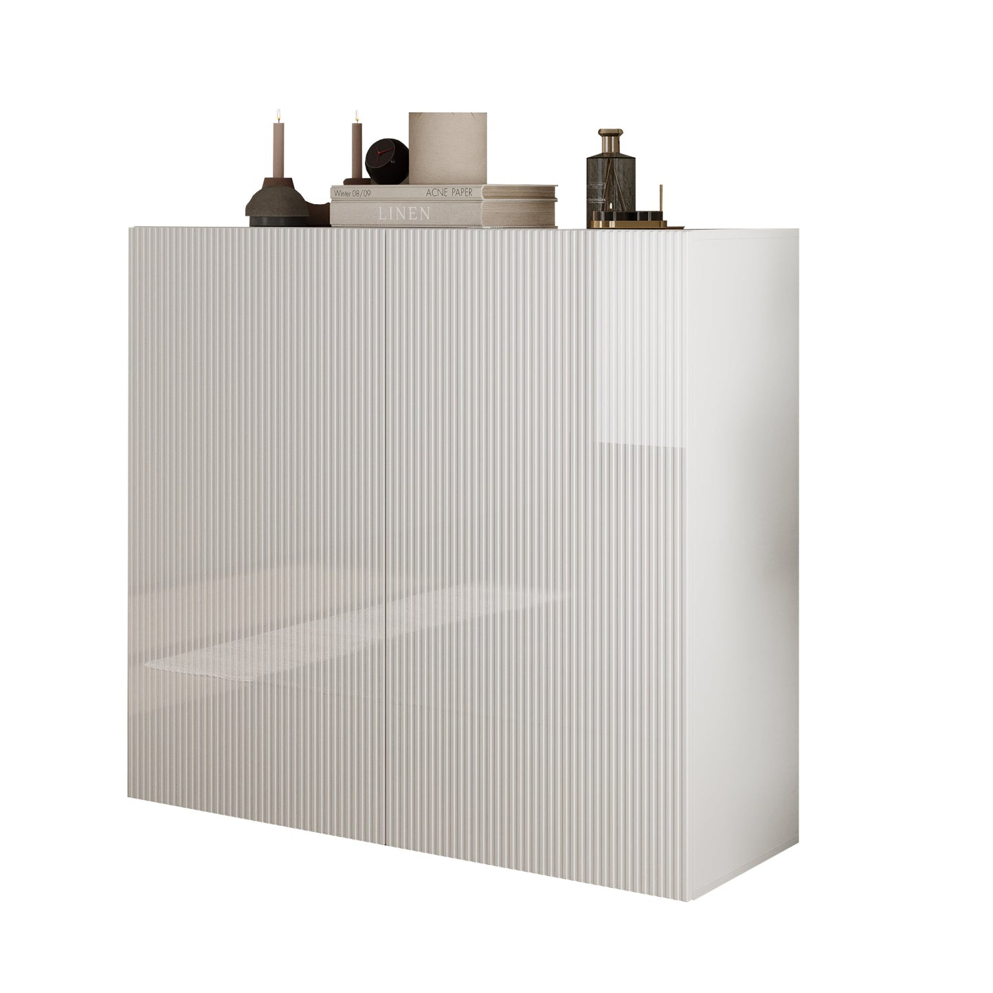 Raveena High Sideboard, Two Door - Gloss White Finish