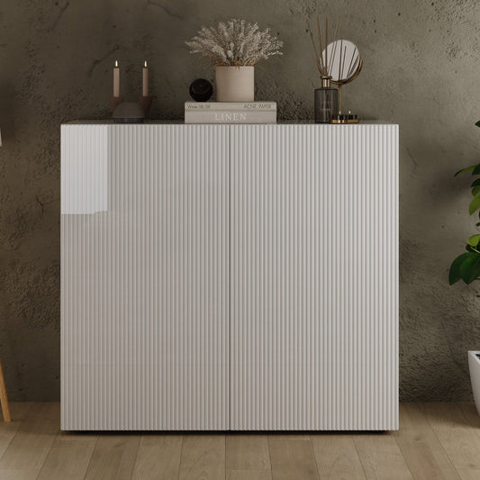 Raveena High Sideboard, Two Door - Gloss White Finish