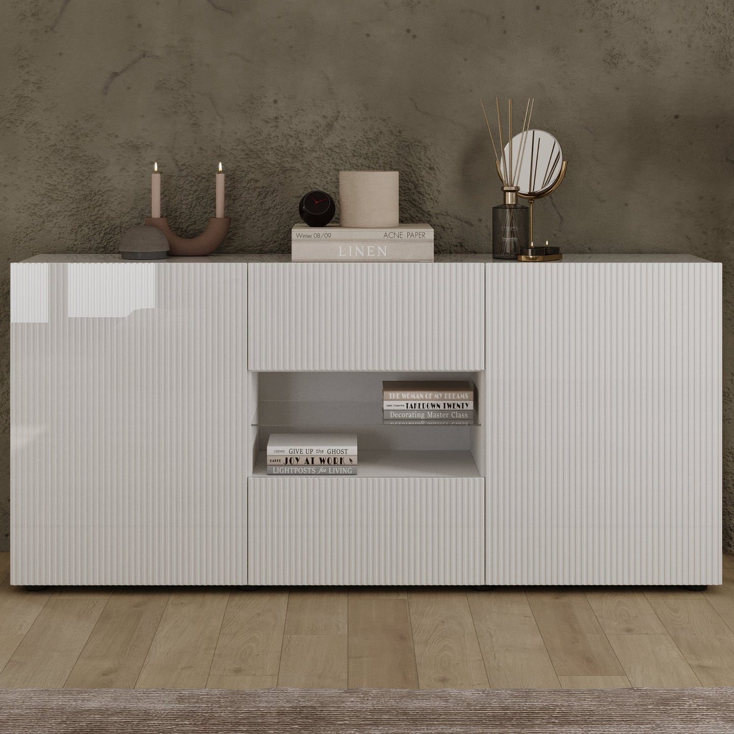 Raveena Sideboard, Two Door, Two Drawer - Gloss White Finish