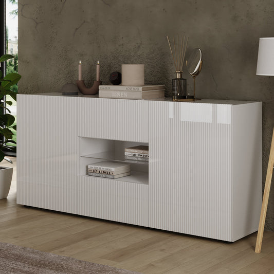 Raveena Sideboard, Two Door, Two Drawer - Gloss White Finish