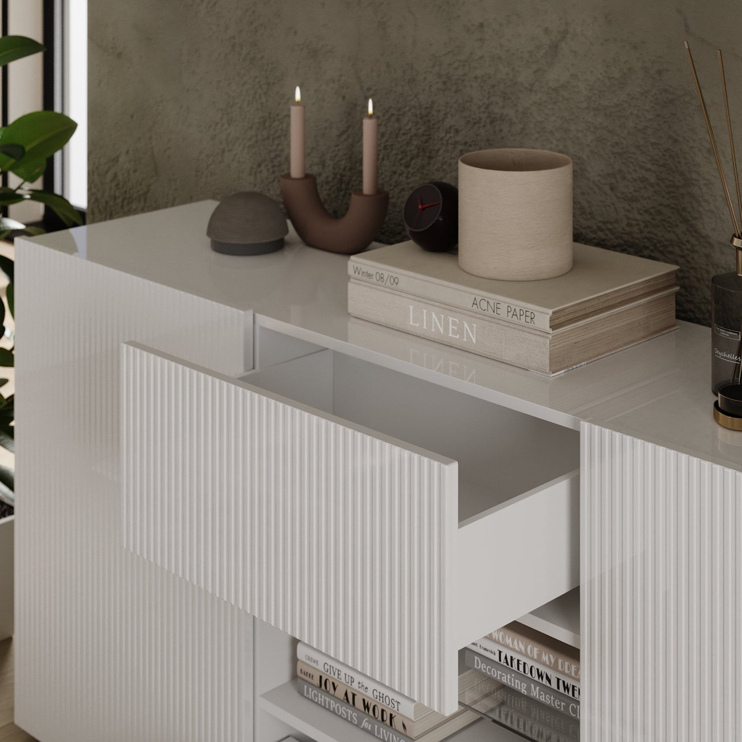 Raveena Sideboard, Two Door, Two Drawer - Gloss White Finish