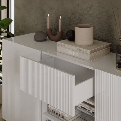 Raveena Sideboard, Two Door, Two Drawer - Gloss White Finish