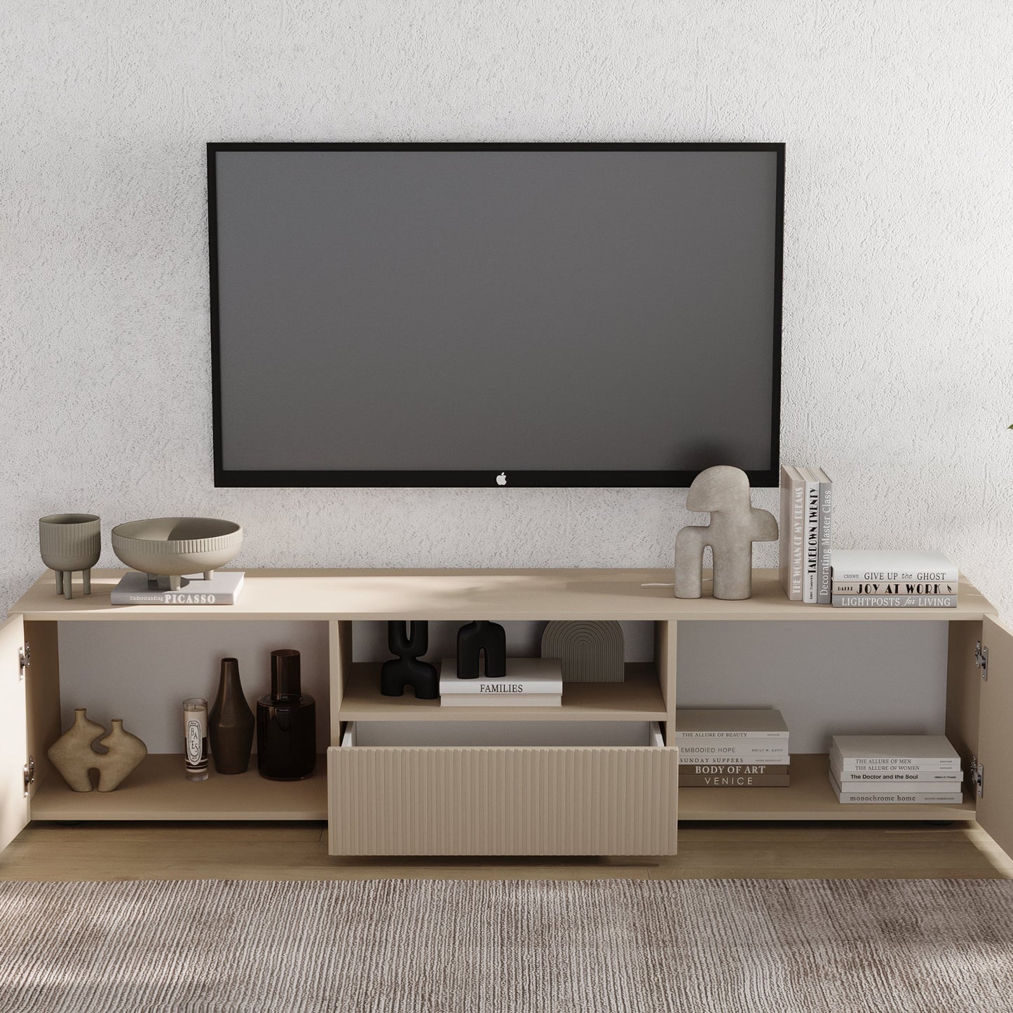 Raveena TV Unit, Two Doors, One Drawer - Cashmere Finish