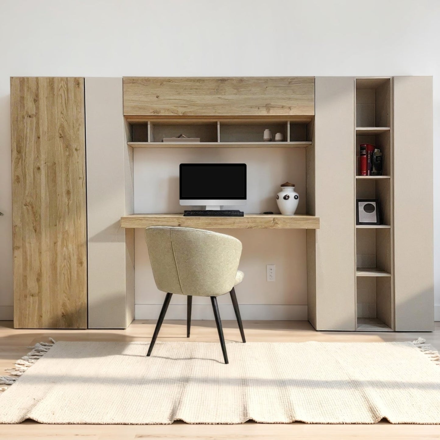Luna Home Office and Storage  - Cashmere Taupe and Cadiz Oak Finish
